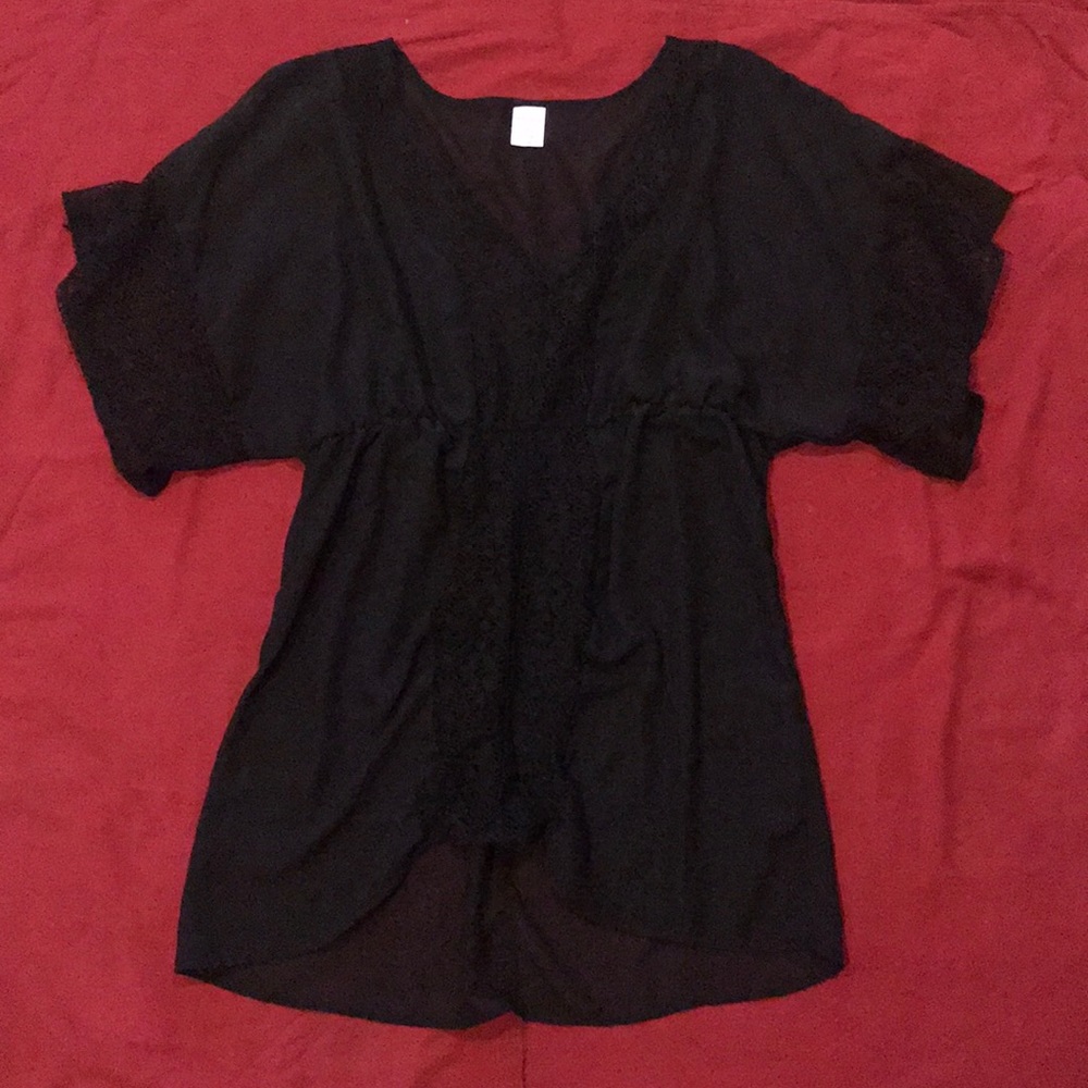 Xhilaration-black sheer/Crochet blouse